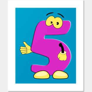 Number 5 Smiley Monogram Face Emoji Shirt for Men Women Kids Posters and Art